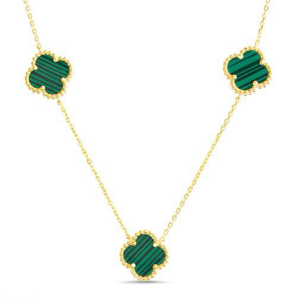 Conjunto 5 trebol dorado con verde. Largo 60 cm
