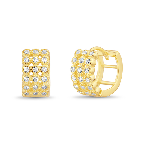 Par aros argolla triple con piedras, amarillos