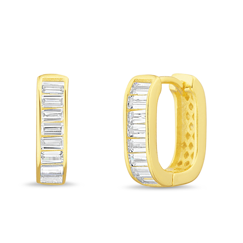Par aros argollas ovaladas con piedras baguettes, amarillos