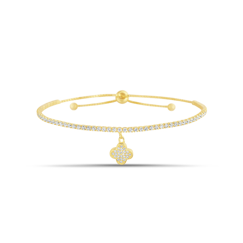 Pulsera ajustable trebol colgante con piedras, amarilla