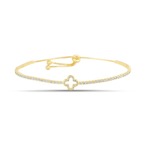 Pulsera ajustable, trebol, con piedras, amarilla