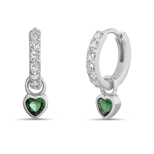 Par aros argollita con corazon colgante, piedra verde. Diametro interno aprox: 1 cm