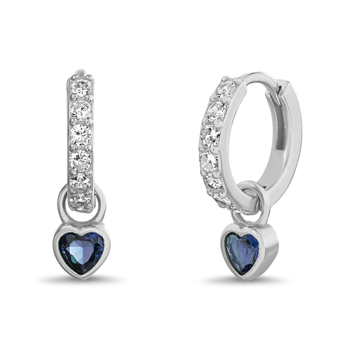 Par aros argollita con corazon colgante, piedra azul. Diametro interno aprox: 1 cm