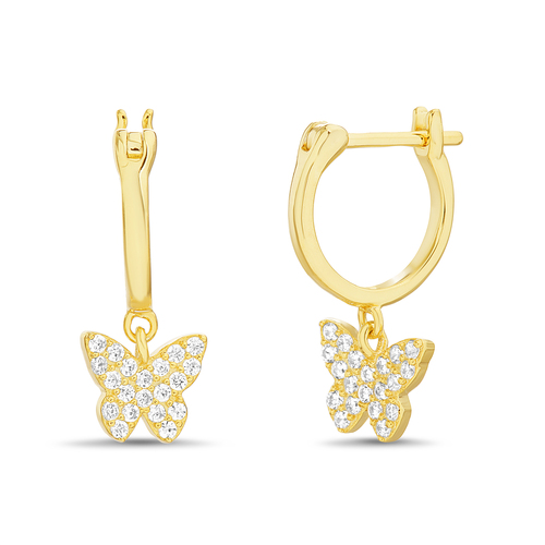 Par aros, argollita con mariposa pavee, amarillos 