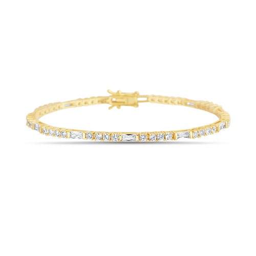 Pulsera tenis piedras baguettes y redondas, amarilla.