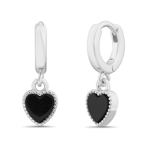 Par aros argollita con corazon de piedra negro. Diametro interno aprox: 5 mm