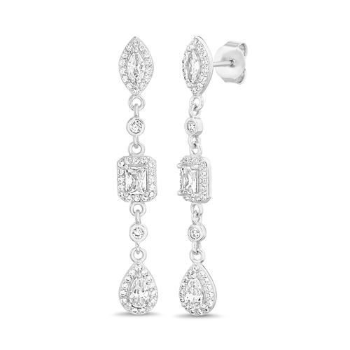 Par aros largos con piedras 4 cm, blancos