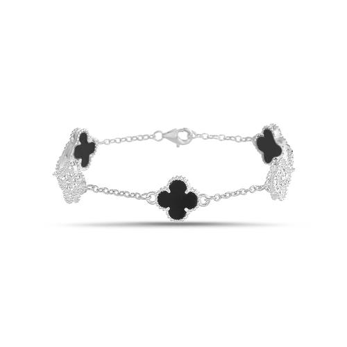 Pulsera 5 treboles, onix, pavee , blanca.