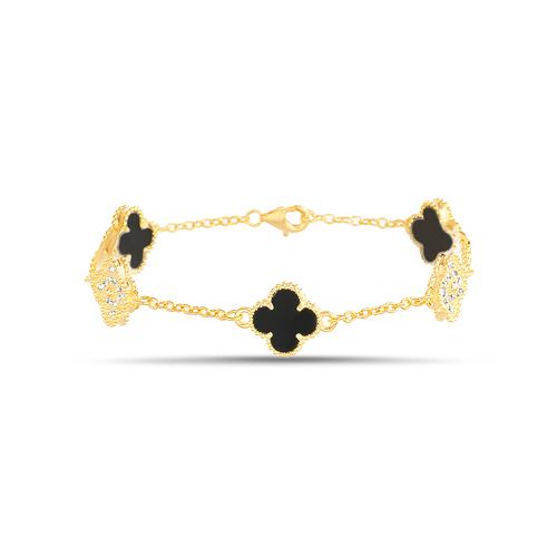 Pulsera 5 treboles, onix, pavee , amarilla