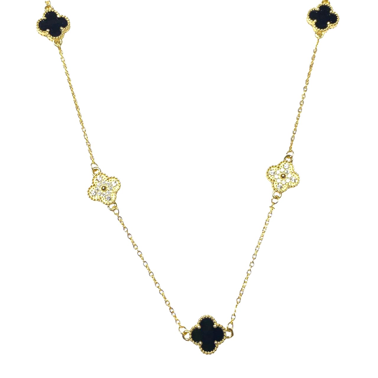 Conjunto 5 treboles, onix, pavee , dorado x 45 cm