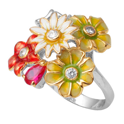 anillo cuatro flores blanco