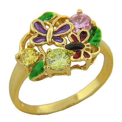 mariposas esmalte piedras anillo amarillo