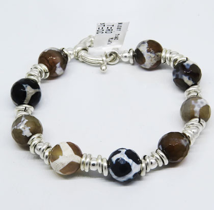 pulsera con arandelas y piedras ojo de tigre, cierre marinero