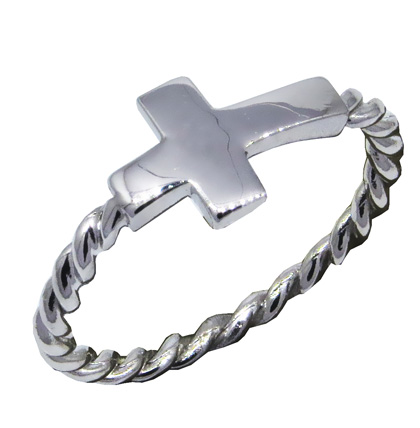 Anillo cruz hilo retorcido macarena, platabella