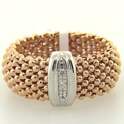 anillo fope mediano enchapado rosado con centro tira pave rodio blanco