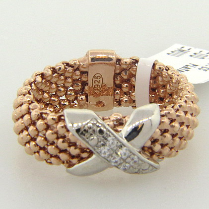 anillo fope fino enchapado rosado con centro cruz pave rodio blanco