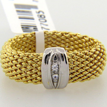 anillo fope fino enchapado amarillo con centro tira pave rodio blanco