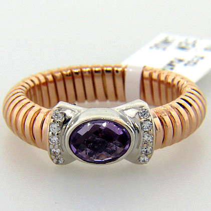anillo resorte simple con cubic central  amatista y pave enchapado rosado