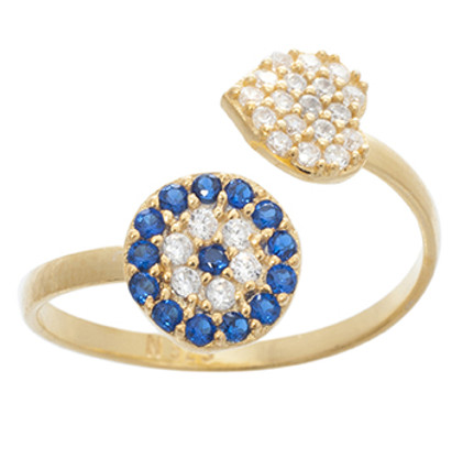 anillo corazon ojito cubic blancos y azules amarillo