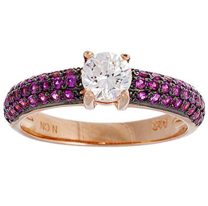 anillo solitario cubic central  con pave cubic rubi fino