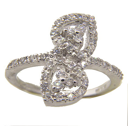 Anillo doble corazon pave calado