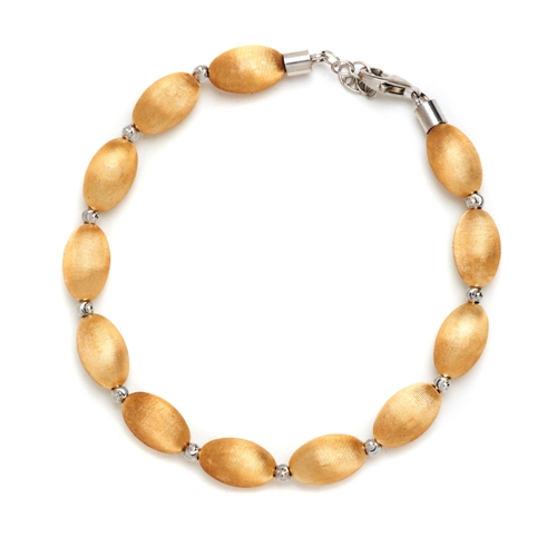 Pulsera bolitas ovales satinadas enchapado amarillo con mosqueton