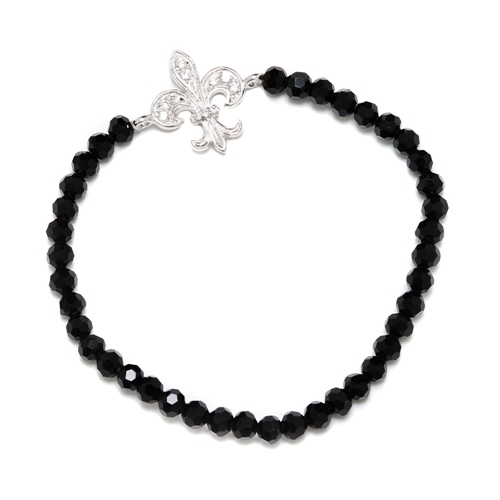 Pulsera flor de lis elastica con bolitas negras