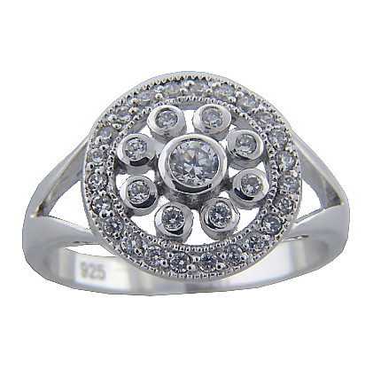 anillo cubic circulo redondo calado fino