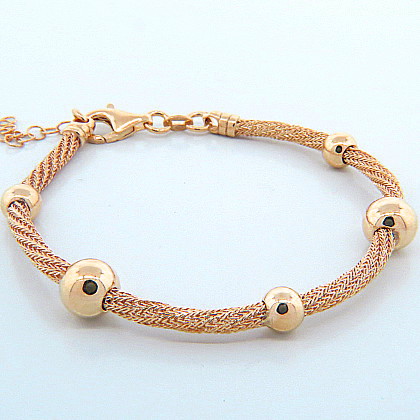 pulsera tipo tejida 5 bolas rosada