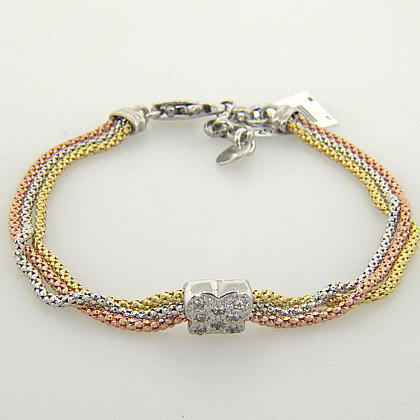 pulsera tricolor triple mariposa con piedras
