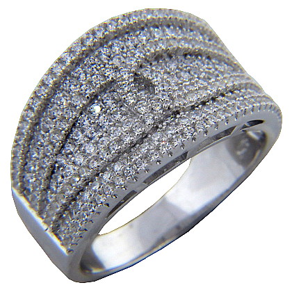 anillo micropavee ancho tiras sobre relieve piedras blancas