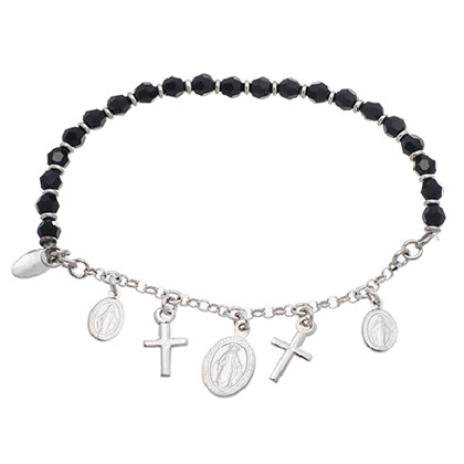 Pulsera piedras negras, dijes colgantes religiosos, blanca