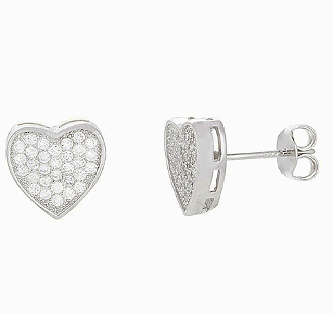 Par aros corazon micropave pegados blancos