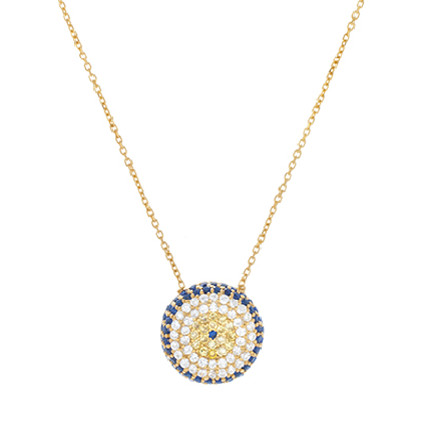 conjunto ojito redondo pave cubic azul y blanco enchapado amarillo