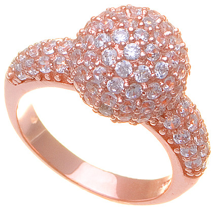 anillo bola de fuego enchapado rosado pavee alrededor