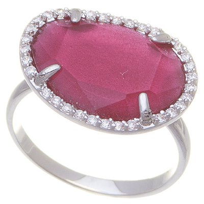 Anillo piedra fucsia amorfa borde pave