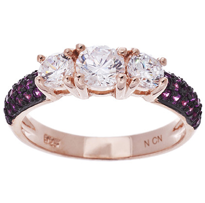 anillo solitario 3 cubic central pave piedras rubi rodio negro enchapado rosado