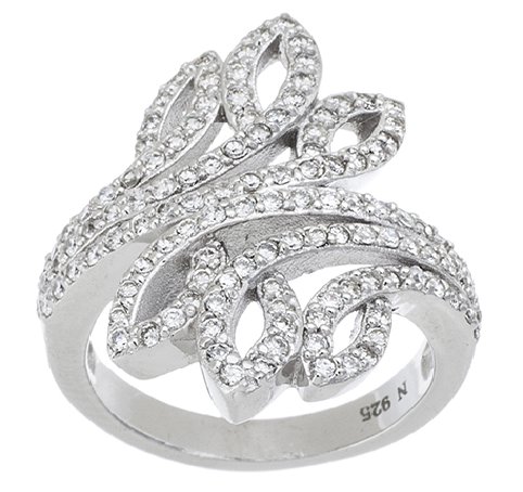 Anillo petalos rombos de flor cruzados pave 