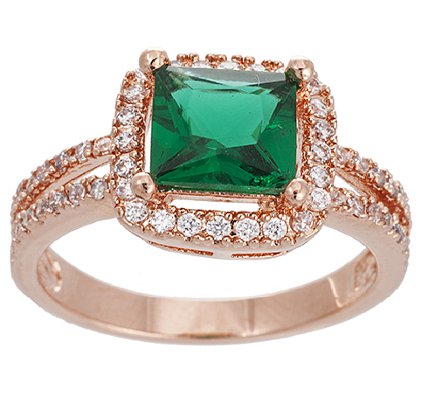 Anillo solitario piedra verde enchapado rojo borde pave cuerpo calado doble