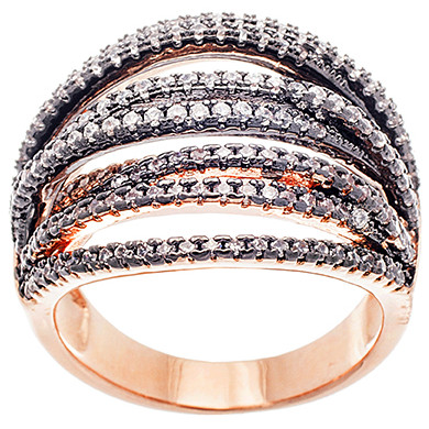 anillo 7 tiras cruzadas con piedras, rosado, rodio negro