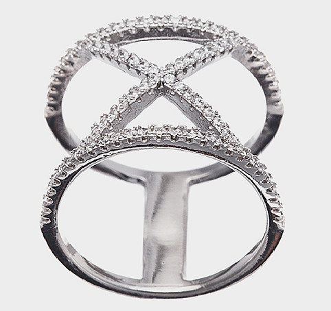anillo tiras piedras cruz ancho blanco