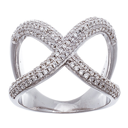 anillo cruzado abierto con piedras, blanco