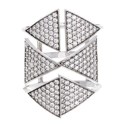Anillo abierto, triangulos pavee, rodio negro 