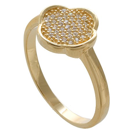 Anillo flor 4 petalos micropavee enchapado amarillo