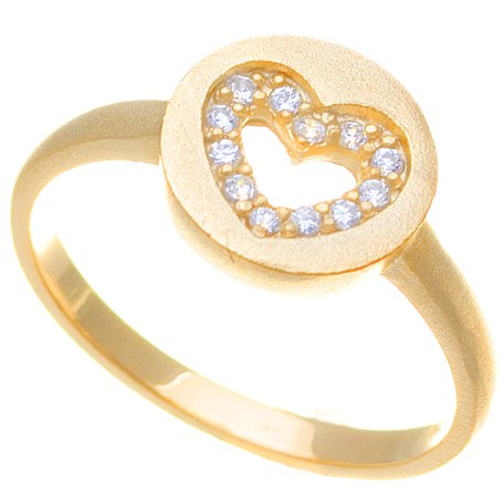 Anillo corazon , piedras blancas. calado, amarillo