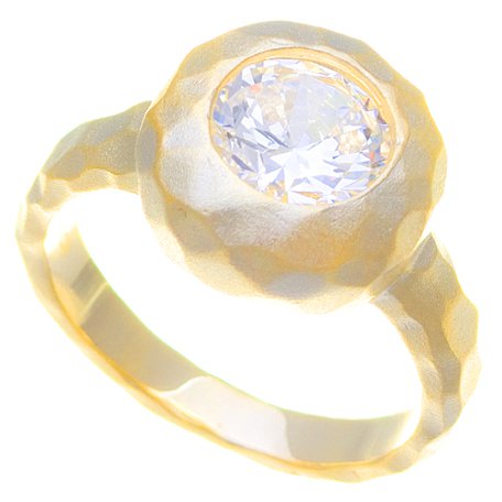 Anillo cuerpo martele satinado enchapado amarillo piedra blanca