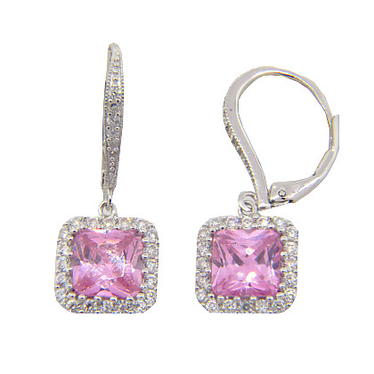 Par aros brisura cuadrados piedra rosa