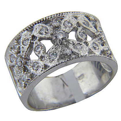 anillo platabella filigrana cinta tres flores rodinado