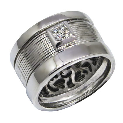 Anillo hilos dos tiras grande con aplique platabella