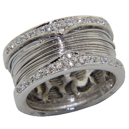 Anillo hilos dos picos coincidentes grande pavee platabella